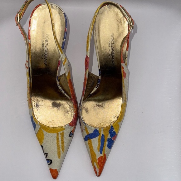 Dolce & Gabbana Snakeskin Multi Colored Slingback Heels - size 37 - Picture 9 of 11